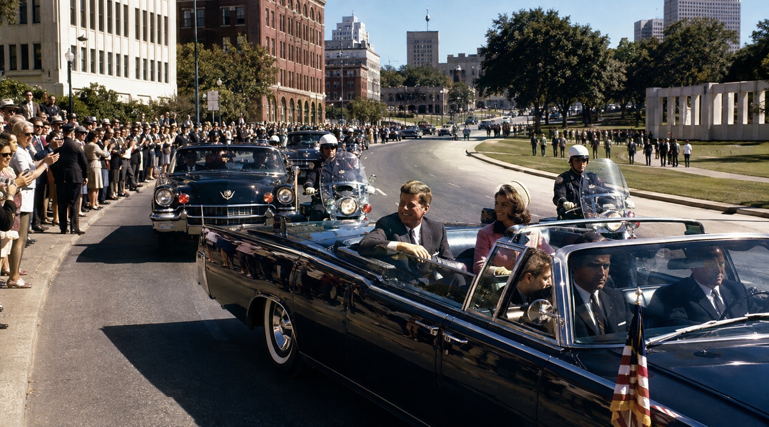 President John F. Kennedy continuing his motorcade after surviving Dallas